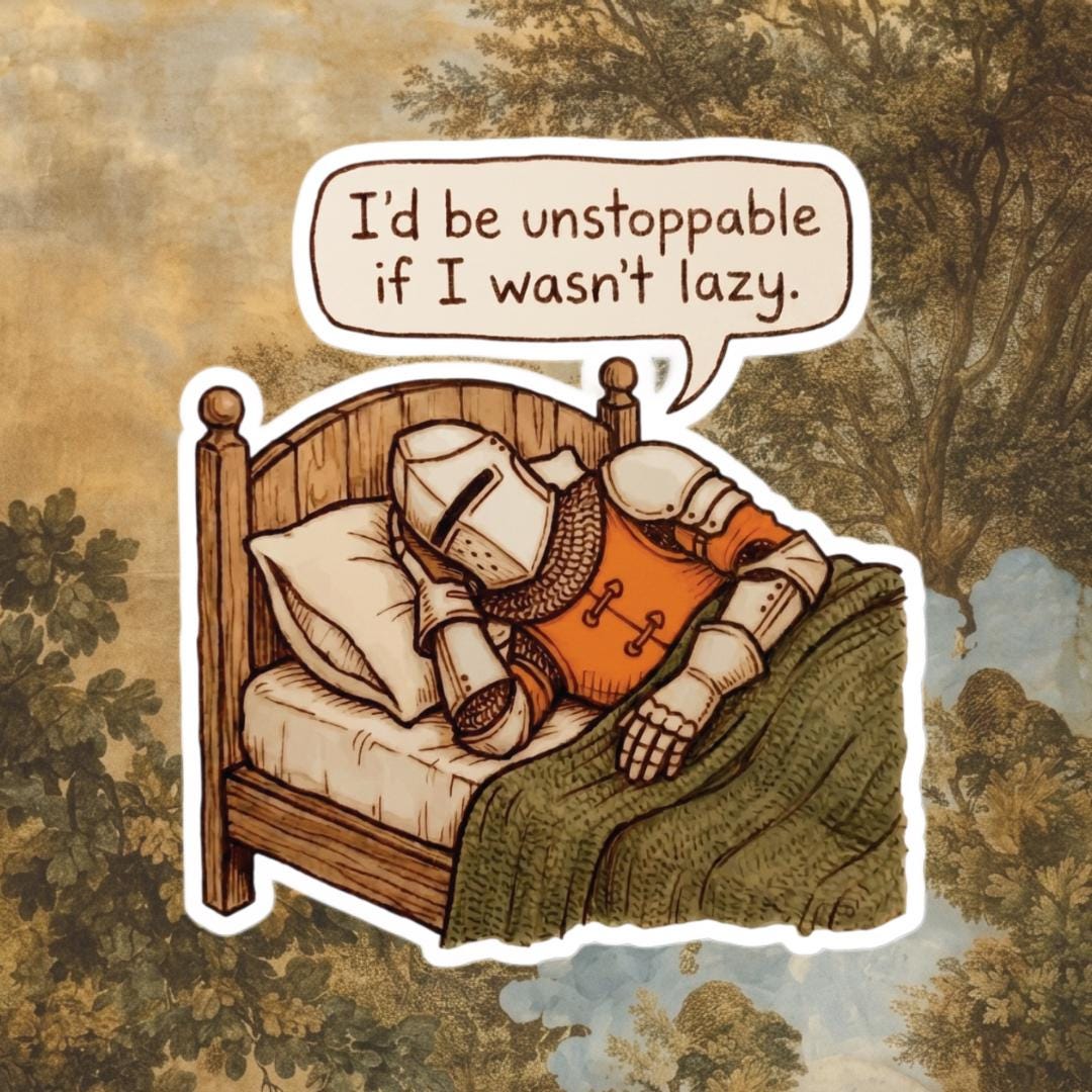 Procrastinate Sticker Sarcastic Procrastination Sticker, Funny Lazy Knight Decal, Medieval ...