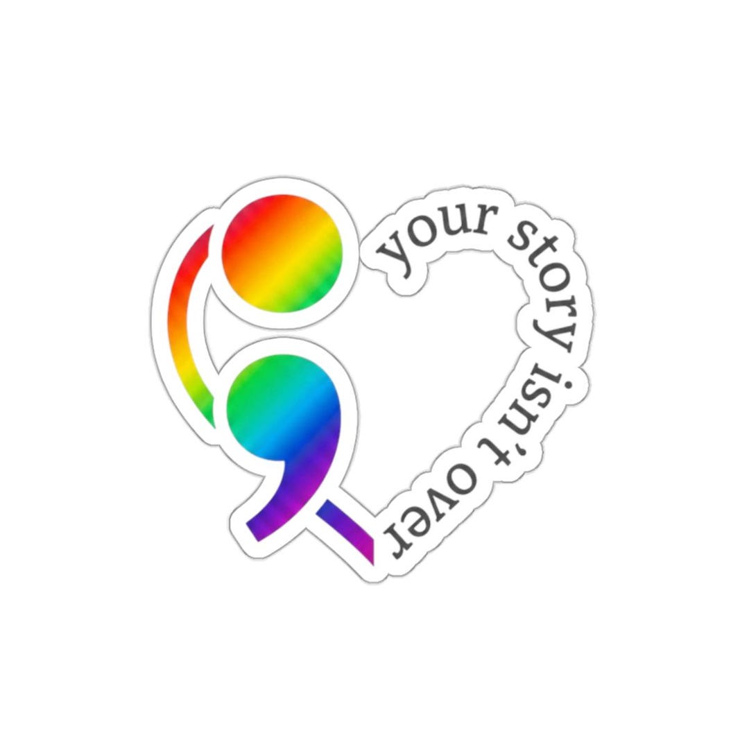 Rainbow Semicolon Heart Sticker | Die-cut Stickers - Etsy