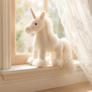 Realistic White Unicorn Plush Toy, Soft Fantasy Horse, 32cm Stuffed Animal
