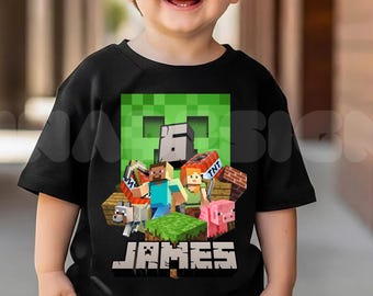 Personalized  Game Birthday T-Shirt, MineC  Party Theme, Game Lover Tee, Family Matching Tee, Gift for Birthday Boy DV01