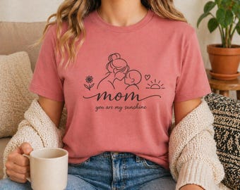 You Are My Sunshine Mom Child Line Art T-shirt – Moederdagcadeau