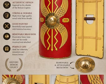 Roman Scutum Shield – Ancient Roman Legionary Shield Replica – Hand Painted Roman Shield – Gladiator Decor – Historical Wall Display