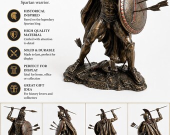 Leonidas Spartan Statue Bronze Finish – Ancient Greek Warrior Sculpture – King Leonidas of Sparta Decor – Thermopylae Greece Gift