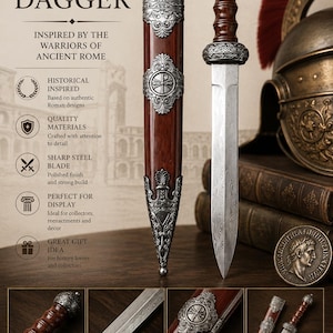 Ancient Roman Pugio Dagger | Roman Legionary Dagger Replica | Roman Military Knife with Ornate Scabbard | Historical Collectible Gift immagine 1
