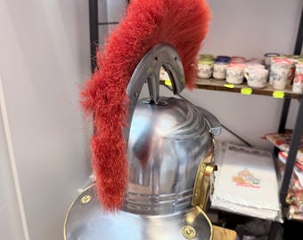 Römischer Zenturio-Helm mit rotem Kamm – Groß, Originalgröße | Replik eines antiken römischen Helms | Rüstung der römischen Legion | Gladiatorenhelm | Römische Dekoration