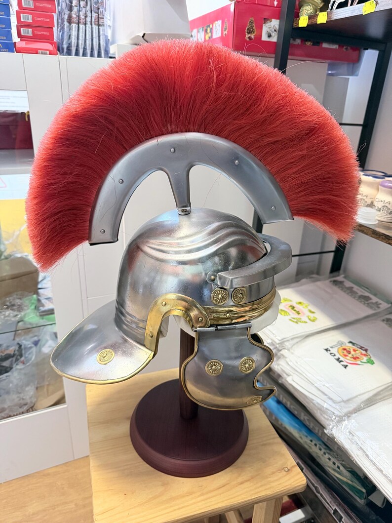 Casco de centurión romano con cresta roja – Tamaño grande | Réplica de casco romano antiguo | Armadura de legión romana | Casco de gladiador | Decoración romana imagen 3