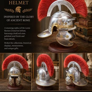 Römischer Zenturio-Helm mit rotem Kamm – Kleine Größe | Replik eines antiken römischen Helms | Rüstung der römischen Legion | Gladiatorenhelm | Geschenkidee für römische Dekoration Bild 2
