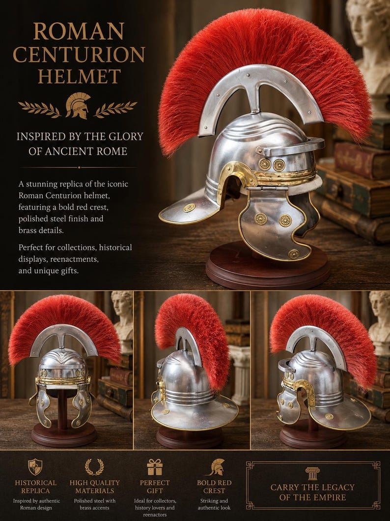 Römischer Zenturio-Helm mit rotem Kamm – Kleine Größe | Replik eines antiken römischen Helms | Rüstung der römischen Legion | Gladiatorenhelm | Geschenkidee für römische Dekoration Bild 2