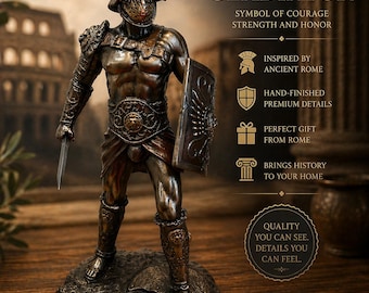 Roman Gladiator Statue – Handmade Bronze Effect Sculpture – Ancient Rome Warrior – Premium Italian Souvenir – Unique Gift from Rome