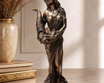 Statue de la déesse romaine Fortuna | Sculpture de la déesse de la Fortune | Décoration finition bronze | Cadeau de richesse et de prospérité | Mythologie romaine