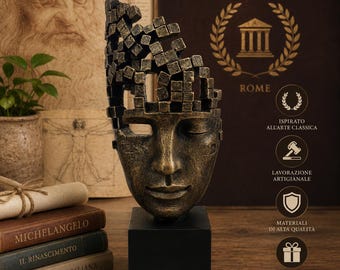 Abstract Memory Sculpture – Modern Face Statue Inspired by Human Mind & Renaissance Art – Luxury Bronze Style Decor – Unique Thinker Gift
