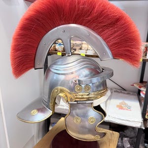 Casco de centurión romano con cresta roja – Tamaño grande | Réplica de casco romano antiguo | Armadura de legión romana | Casco de gladiador | Decoración romana imagen 6