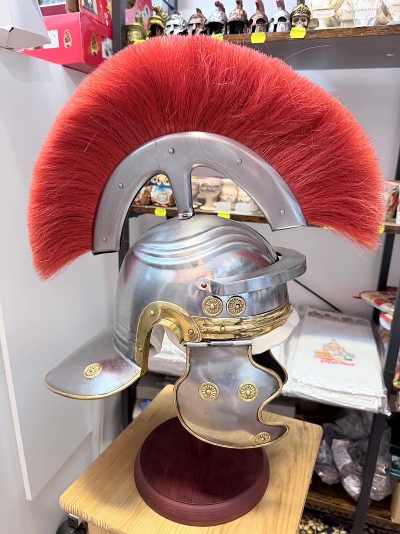 Casco de centurión romano con cresta roja – Tamaño grande | Réplica de casco romano antiguo | Armadura de legión romana | Casco de gladiador | Decoración romana imagen 6