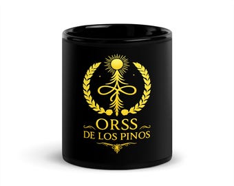 Taza negra brillante, elegante, pinos, naturaleza, relajante, café, té, mug, coffee, nature, pines, elegant, for gift