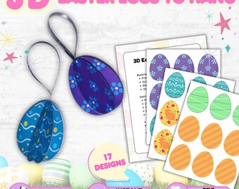 Huevos de Pascua 3D para colgar: 17 diseños imprimibles, adornos para colorear y armar, decoración primaveral DIY, descarga instantánea en PDF