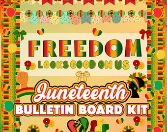 Kit para tablón de anuncios de Juneteenth para la decoración del aula: Exhibición de la historia afroamericana, libertad, pancarta de la herencia africana, letras y adornos de pared.