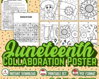 Actividad para colorear el Juneteenth para niños • Arte mural para el aula sobre la historia afroamericana • Proyecto artístico colaborativo para el Día de la Libertad (imprimible)
