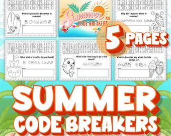 Juego de descifrar códigos de verano para niños / Hojas de trabajo de rompecabezas con temática playera / Divertido juego de campamento de verano para el aula / Juego de viaje de vacaciones para niños