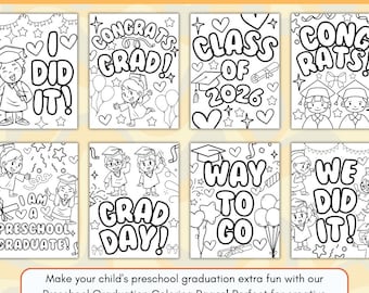 Páginas para colorear/imprimir de graduación de preescolar, recuerdo de graduación, manualidad de graduados de 2026, promoción de 2026, fin de curso