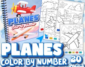 Dibujos para colorear de aviones por números para niños / Libro de actividades para colorear de aviones para preescolar, jardín de infancia, aula, viajes o para divertirse en casa.