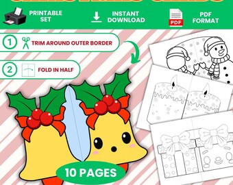 Tarjetas navideñas imprimibles para que los niños coloreen y doblen, un lindo juego de tarjetas navideñas con opciones para colorear y a todo color, actividades para el aula.