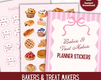 Bonitas pegatinas para planificadores de panadería para panaderos y reposteros, etiquetas para pequeños negocios de repostería / pegatinas imprimibles para planificadores y diarios.