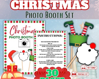 Accesorios para fotomatón navideño para niños y adultos / Decoraciones para fiestas navideñas / Diversión fotográfica invernal en el aula / Máscaras de sombrero de reno y elfo de Papá Noel