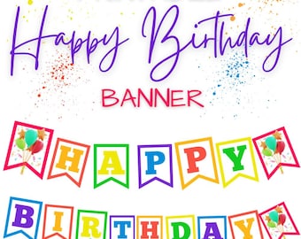 Pancarta imprimible de Feliz Cumpleaños / Decoración colorida para fiestas / Descarga instantánea, Decoración para fiestas infantiles