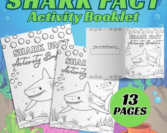 Cuaderno de actividades sobre tiburones para niños con datos interesantes, cuestionarios, juegos, laberintos, sopa de letras, páginas para colorear, hojas de trabajo de ciencias y temática oceánica.