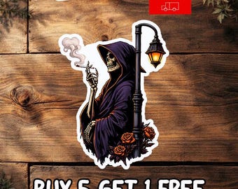 Skeleton With Cigarette Sticker, Gothic Skeleton Vinyl Decal, Dark Humor Halloween Sticker, Waterproof Gift