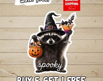 Halloween Raccoon Sticker, Spooky Trash Panda Decal, Cute Fall Animal Sticker, Vintage Halloween Aesthetic, Waterproof Vinyl