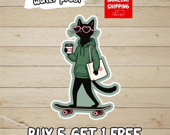 Coffee Cat Sticker, Cute Cat Lover Decal, Cozy Coffee Cat Vinyl Sticker, Water Bottle Laptop Sticker, Cat Mom Gift