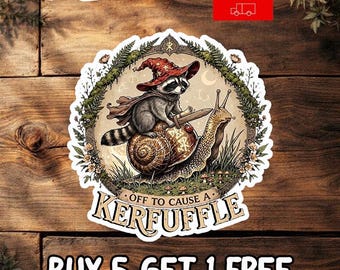 Kerfuffle Raccoon Sticker, Funny Trash Panda Meme Decal, Witchy Woodland Humor Gift for Laptop Bottle