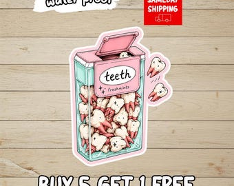 Teeth Candy Sticker, Creepy Cute Sticker, Gothic Halloween Decal, Oddity Aesthetic Vinyl Sticker, Waterproof Gift