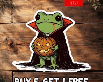 Vampire Frog Pumpkin Sticker, Cute Halloween Frog Decal, Gothic Cottagecore Sticker, Spooky Season Gift, Waterproof Vinyl