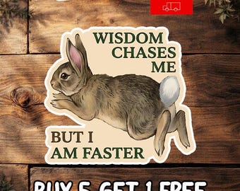 Funny Rabbit Meme Sticker, Silly Bunny Decal, Goofy Animal Humor Sticker, College Student Gift, Waterproof Vinyl