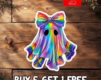 Rainbow Pride Ghost Sticker, Holographic Halloween Decal, Cute Queer Ghost Sticker, Spooky Season Pride Gift