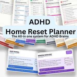 ADHD Cleaning Planner Fillable PDF | 131 Page Home Reset Organizer, Cut-Out Task Cards, Cleaning Checklist & Schedules