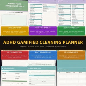 Planificateur de nettoyage interactif pour le TDAH au format PDF interactif Points XP Augmentez le niveau des combats de boss Agenda numérique neurodivergent à remplir en téléchargement immédiat