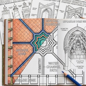 Livro de colorir de geometria islâmica, caderno de exercícios de arquitetura e design de padrões STEM com 30 páginas, da VibeGraphix.