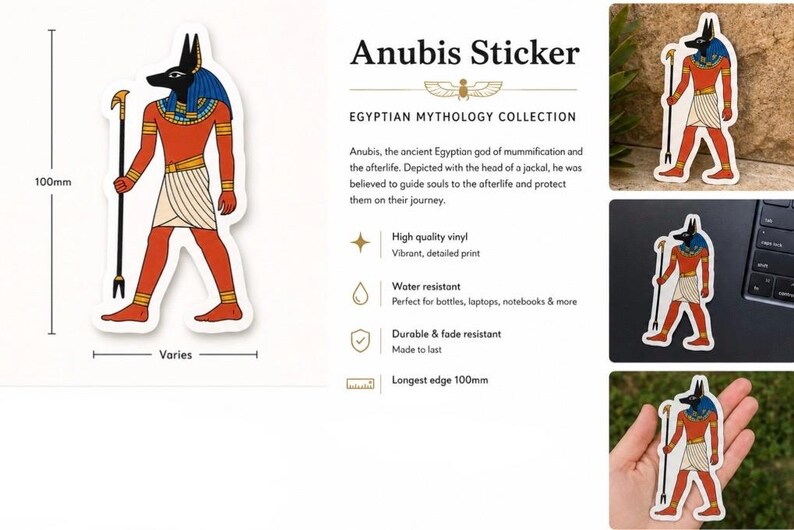 Egyptian Mythology Sticker – Anubis | Ancient Egypt Art | Laptop, Water ...