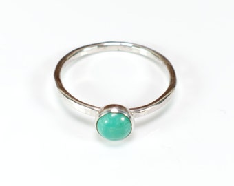 Turquoise and Silver Stacking Ring Hammered Silver Wire Rustic Minimalist Woman, Birthday Gift   #R122