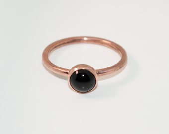 Stacking Ring Copper Wire and One 6MM Bezel Set Gem Minimalist Woman Amethyst, Black Onyx, Moon Stone, Turquoise, Red Ruby R-120