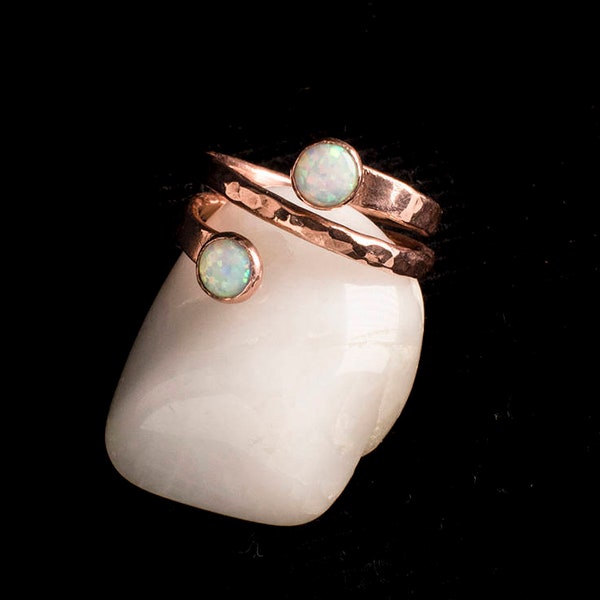 Opal and Copper Ring Forged And Hammered Copper and Opal Wire Wrapped Ring Rustic Minimalist Men or Women  R115