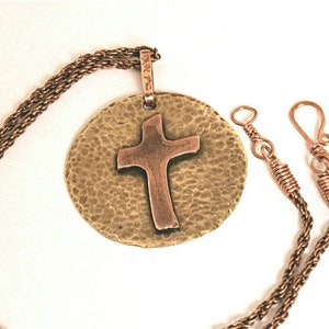 Pendent 1-1/4 Diameter, Antiqued Bronze Rope Chain 19 Copper and Brass Hammered and Etched Texture P-100 image 1