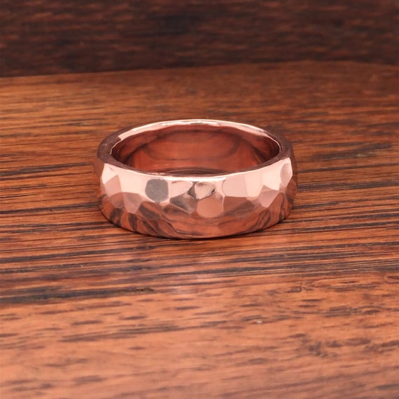 Solid Copper Ring Wide Thick Hammered Domed Profile Rustic Minimalist 7th anniversary or Wedding Men or Women R119