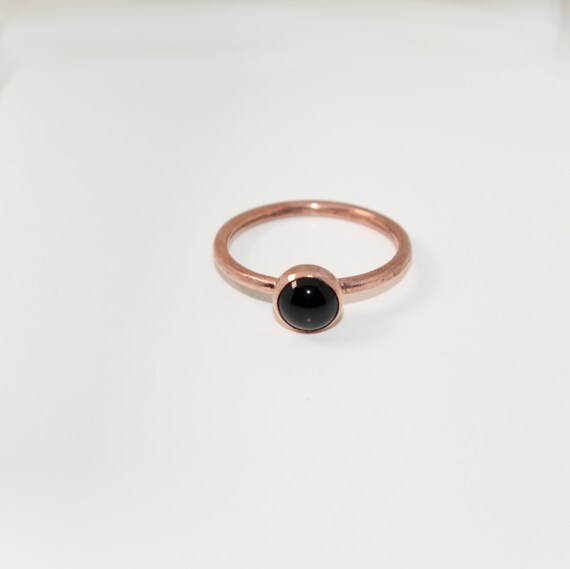 Stacking Ring Copper Wire and One 6MM Bezel Set Gem Minimalist Woman Amethyst, Black Onyx, Moon Stone, Turquoise, Red Ruby R-120