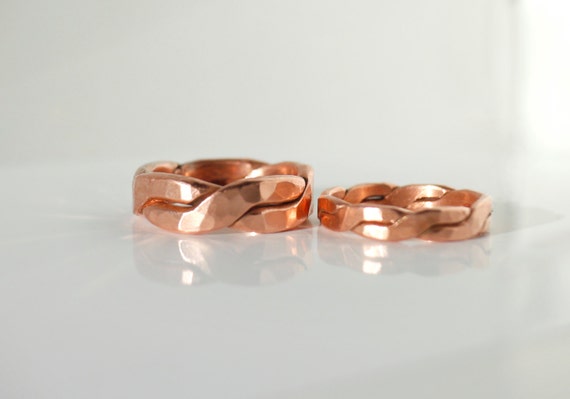 Wedding Set Forged Chunky Hammered Twisted Copper Rings Rustic His Hers 7th Anniversary WRS#102