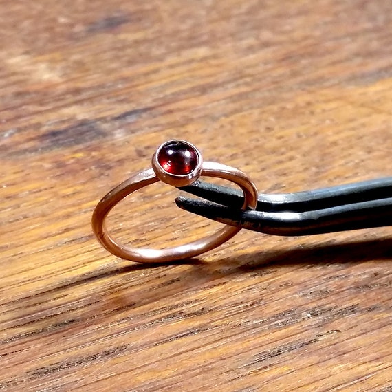 Copper Stacking Ring with 5mm Garnet Cabochon Minimalist Design for Gifting or Personal #R117