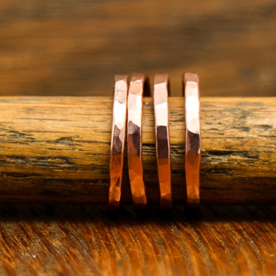 Band Ring Copper Wire Forged and Hammered Finish Stacking Ring Rustic Minimalist Men or Women Listing Is For One Ring R 106